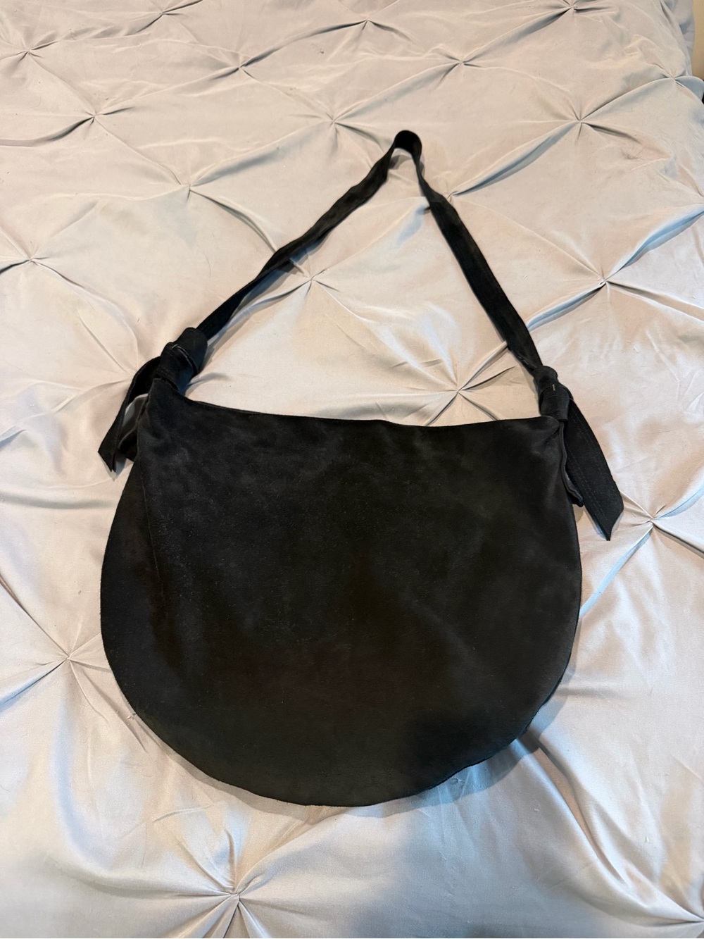 Black Suede Crescent Shoulder Bag - Unbranded